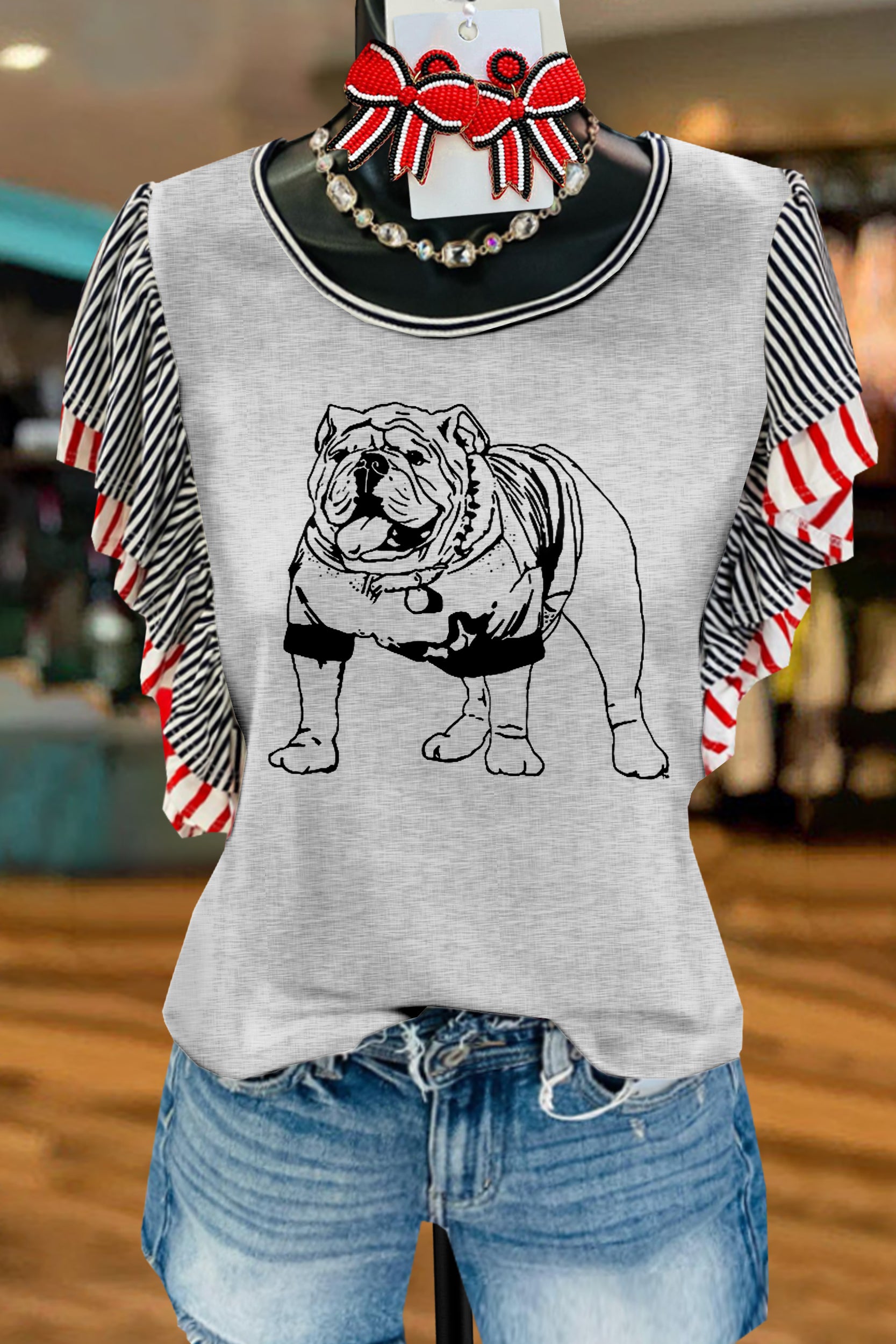 Casual Bulldog Print Flying Sleeve T-shirt