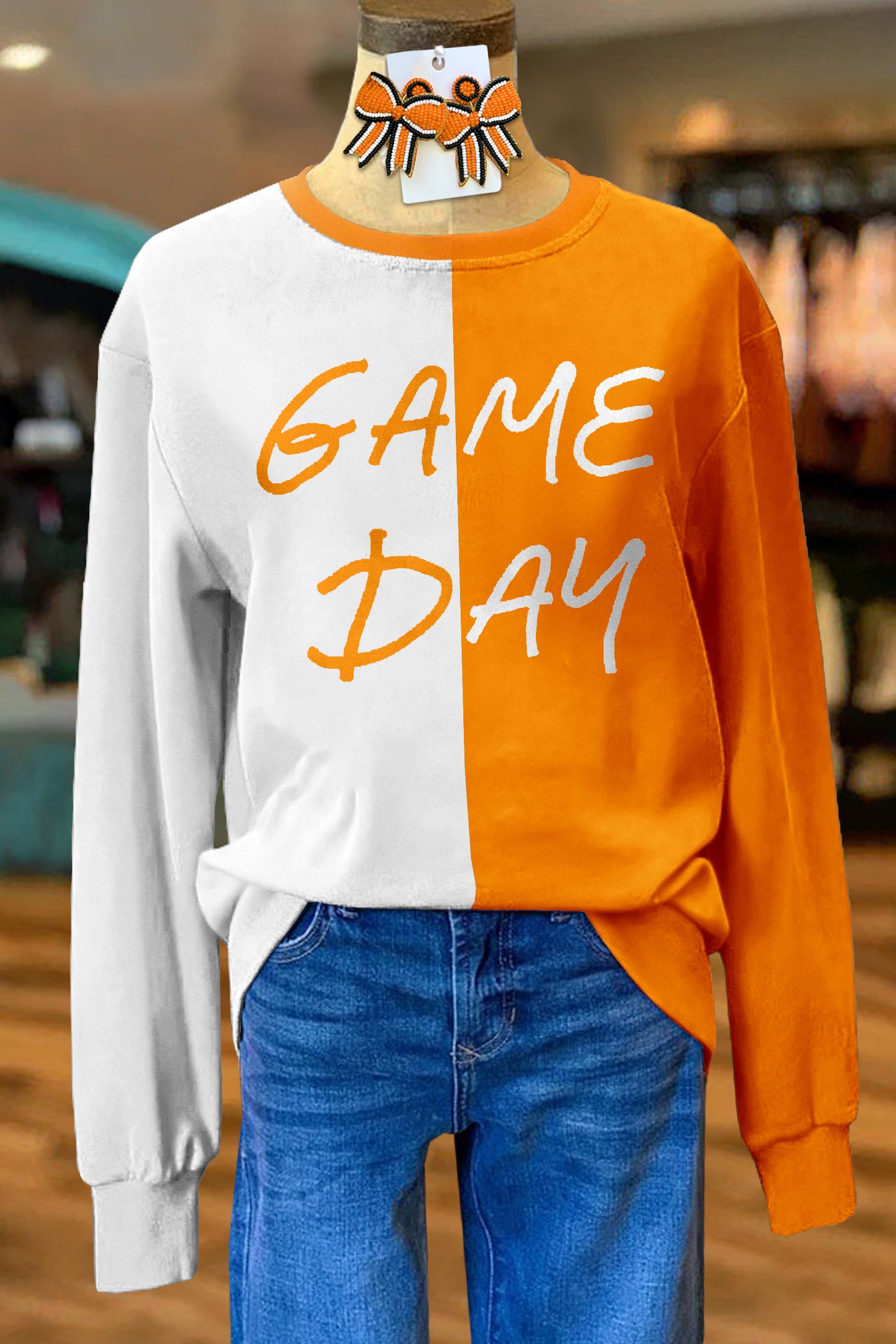 Casual Contrast Color Gameday Letter Top