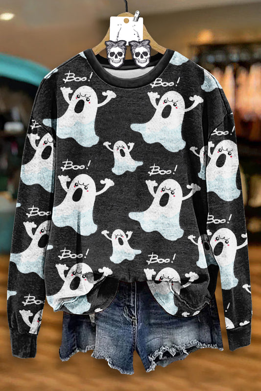 Casual Halloween Ghost Print Top