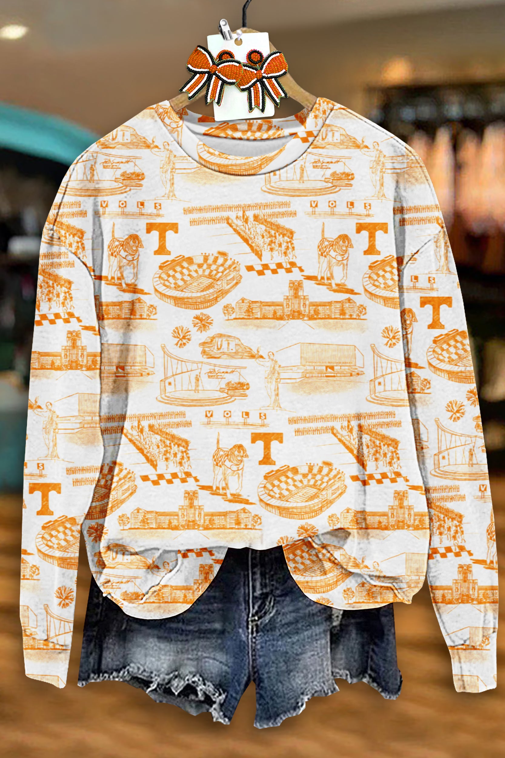 Casual Tennessee Print Long Sleeve Top