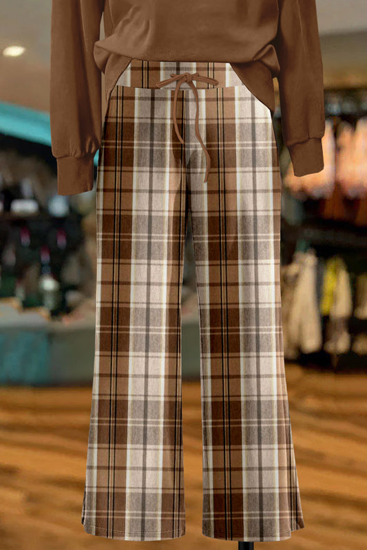 Casual Plaid Print Wide Pants