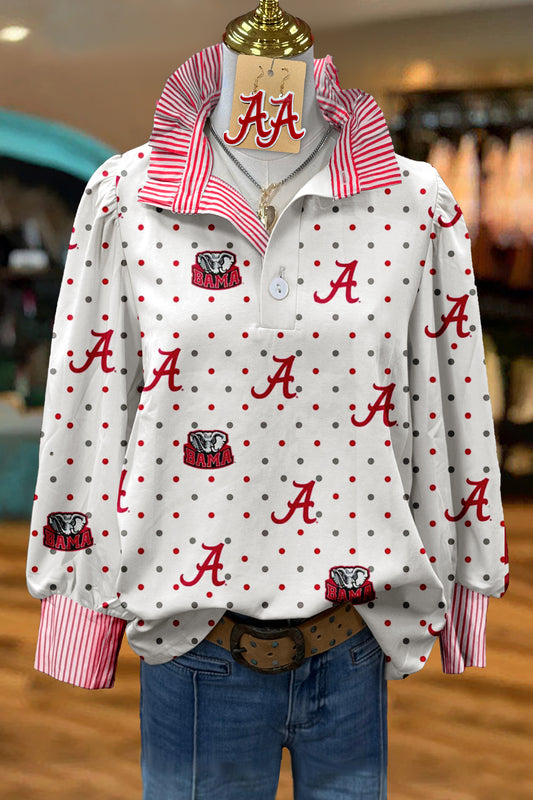 Casual Alabama Print Stand Collar Top