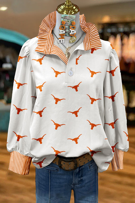 Classic Texas Longhorns Print Stand Collar Top