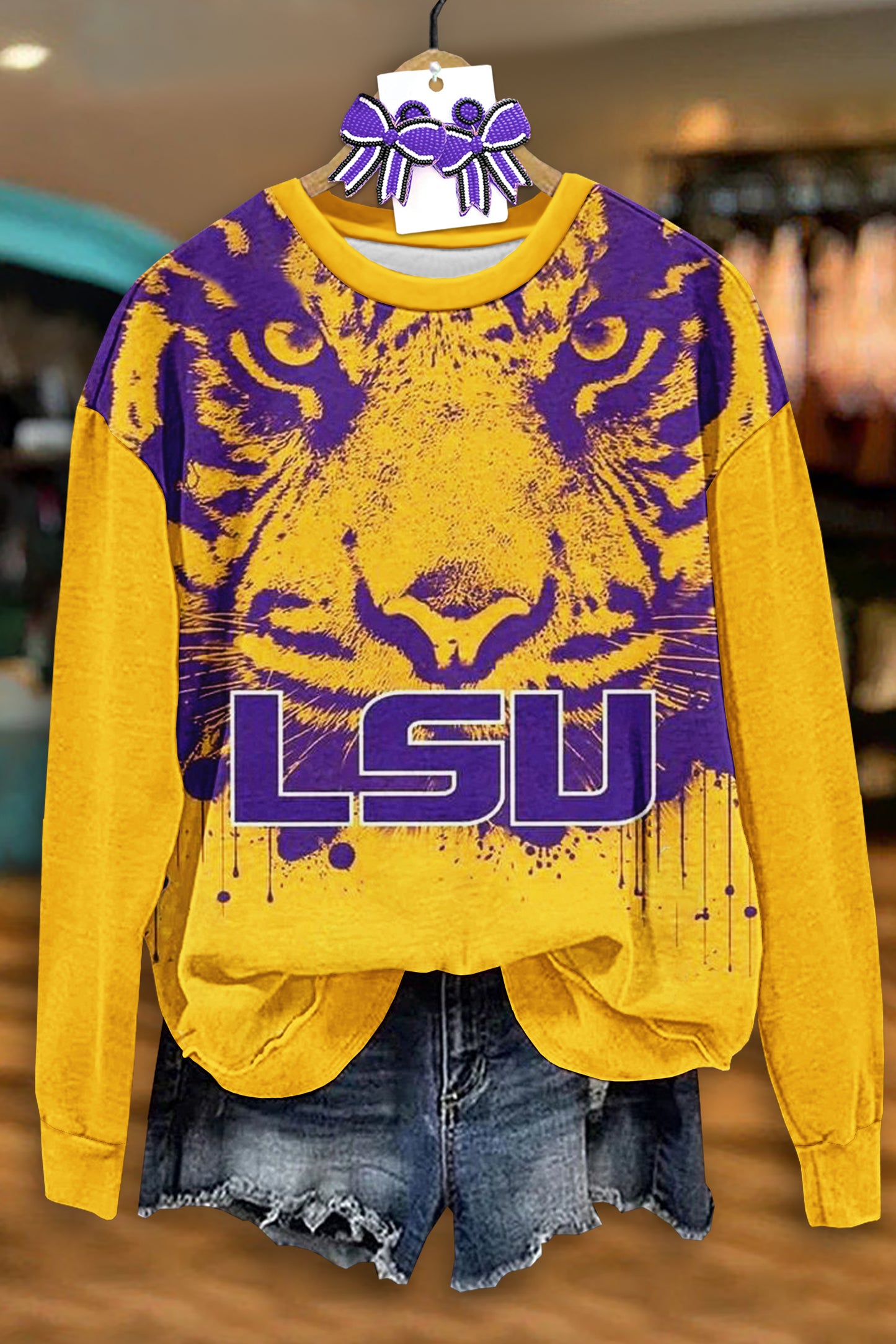 Casual LSU Tigers Print Long Sleeve Top