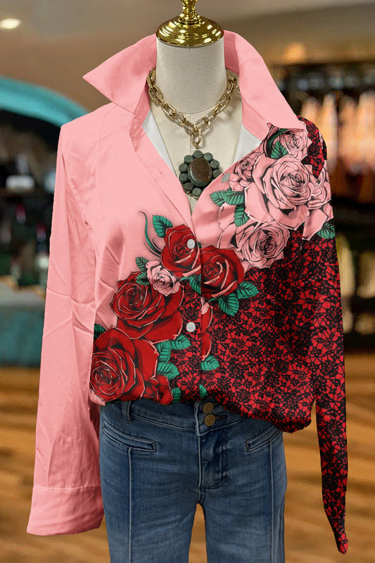 Sweet Rose Print Long Sleeve Shirt