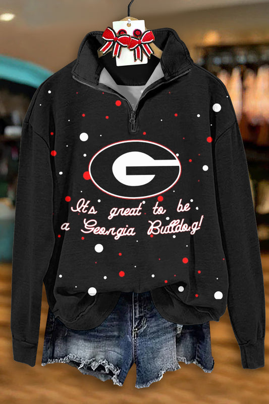 Casual Georgia Bulldog Print Zip-Up Top