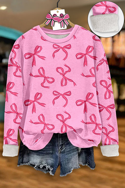 Sweet Bow Print Thick Fleece Sweatshirt