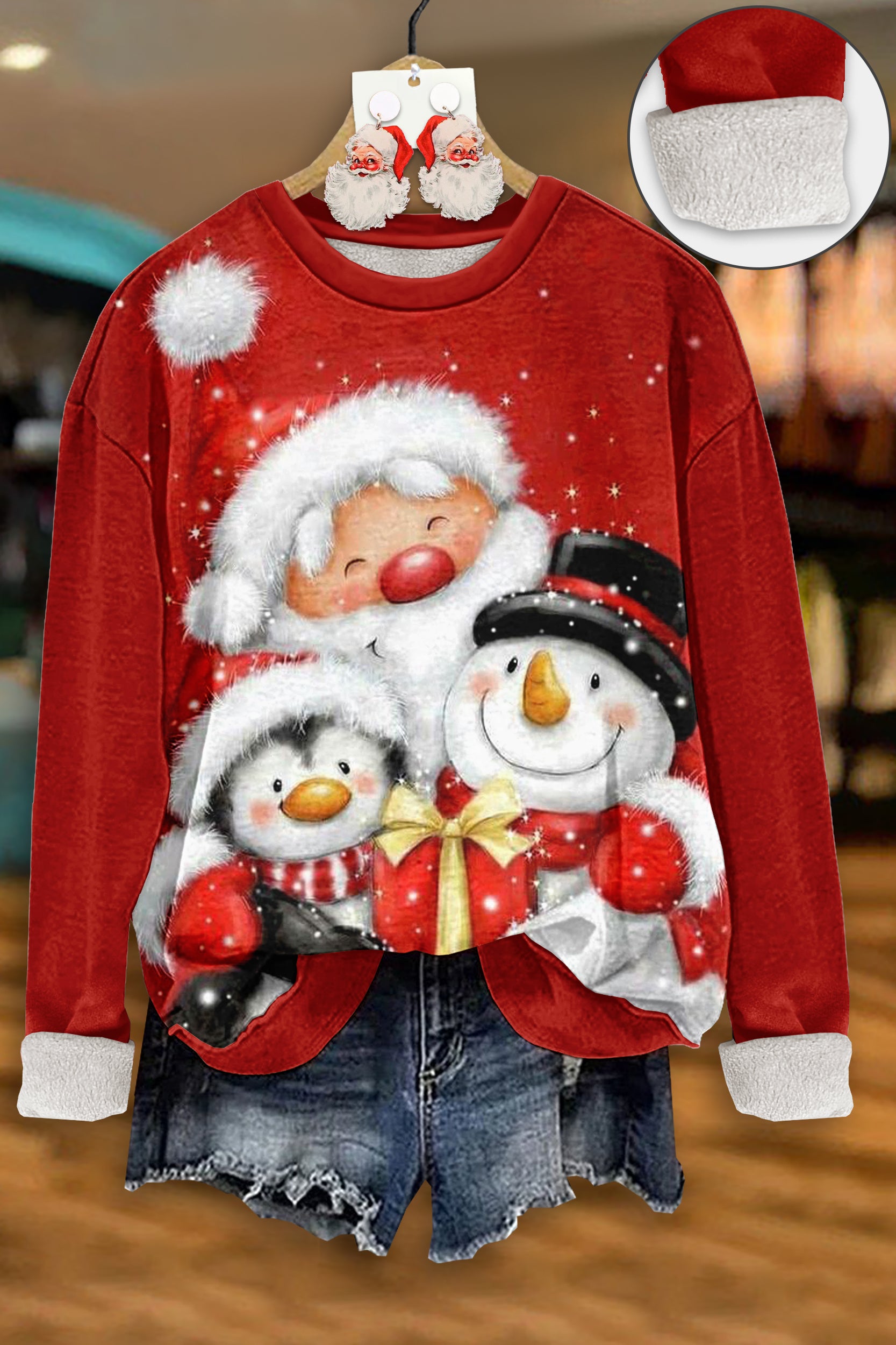 Cute Christmas Print Thick Fleece Sweatshirt