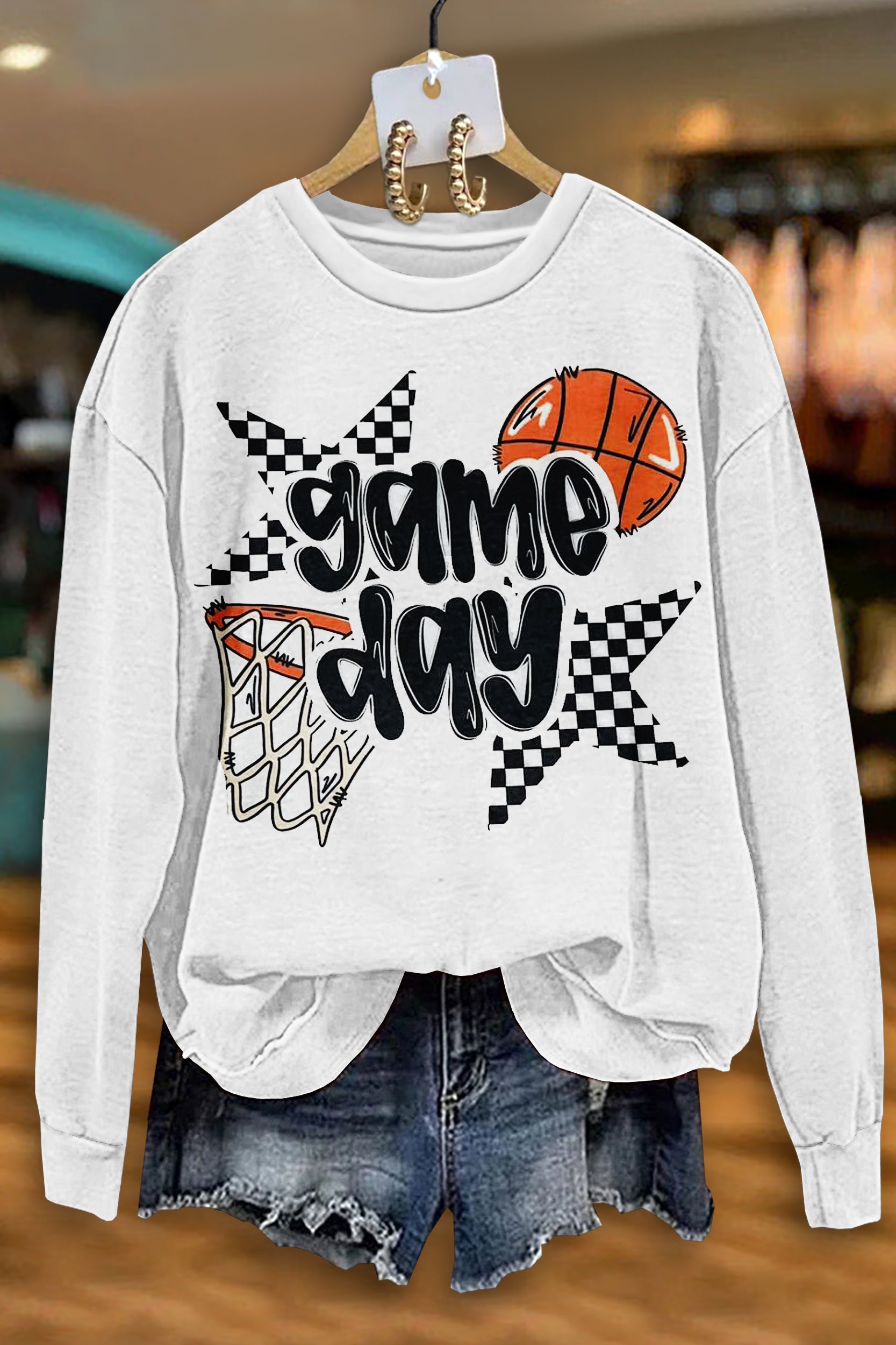 Casual Game Day Basketball Print Top