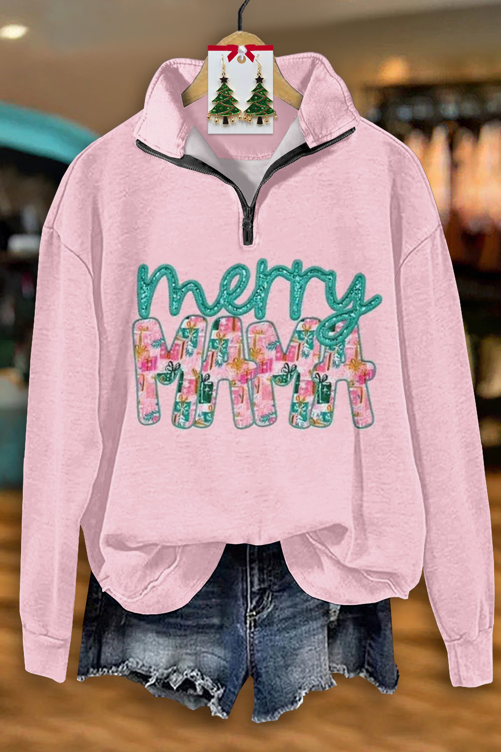 Sweet Merry Christmas MAMA Printed Zip Top