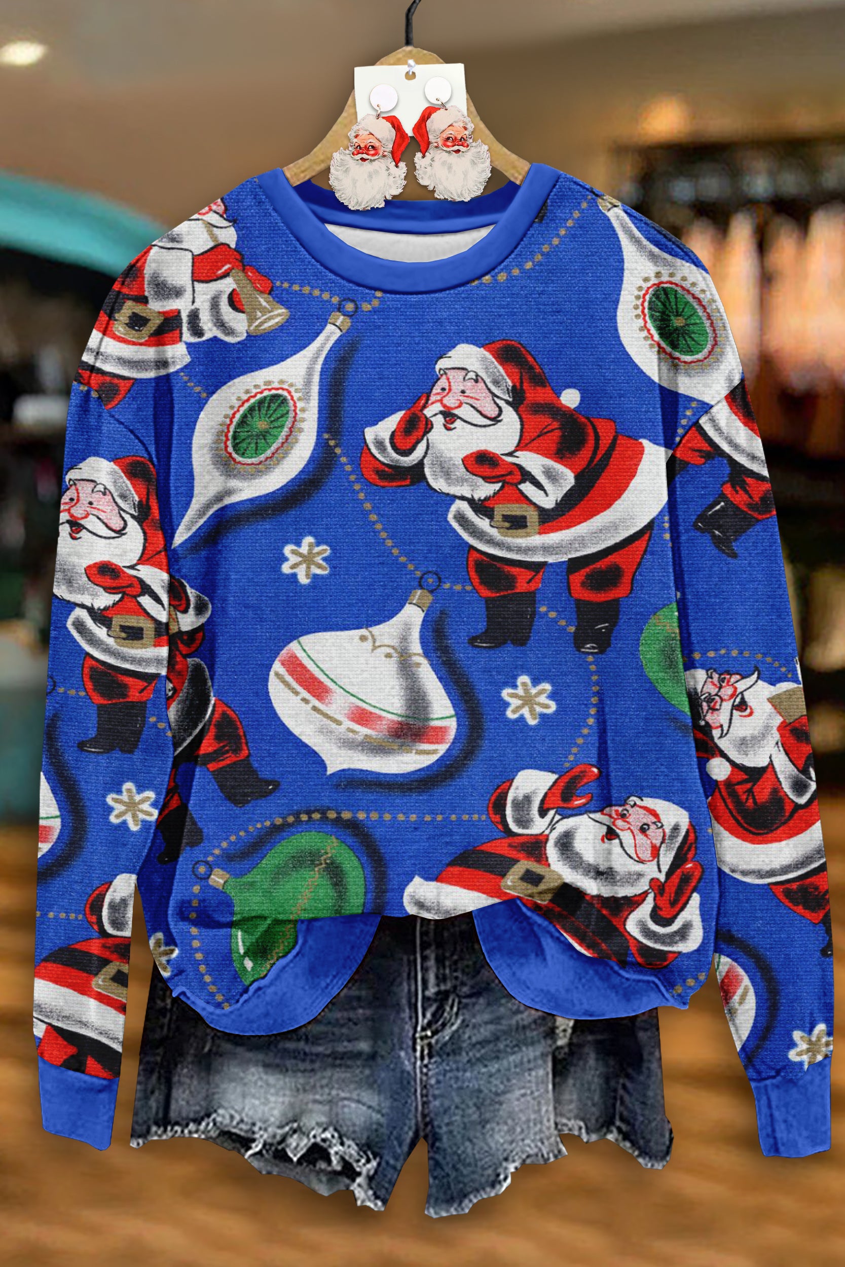 Fun Christmas Santa Print Long Sleeve Top