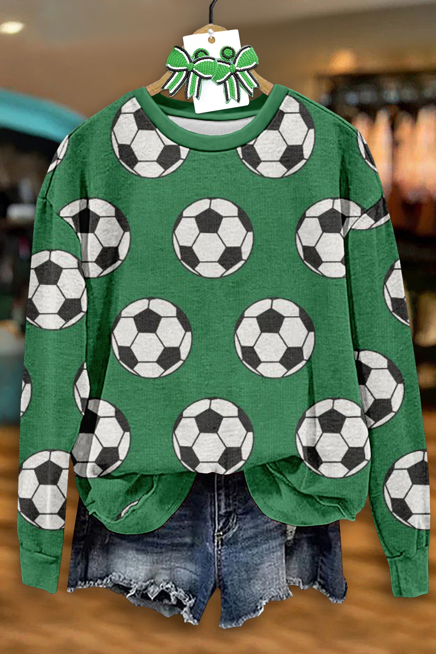 Casual Soccer Print Long Sleeve Top