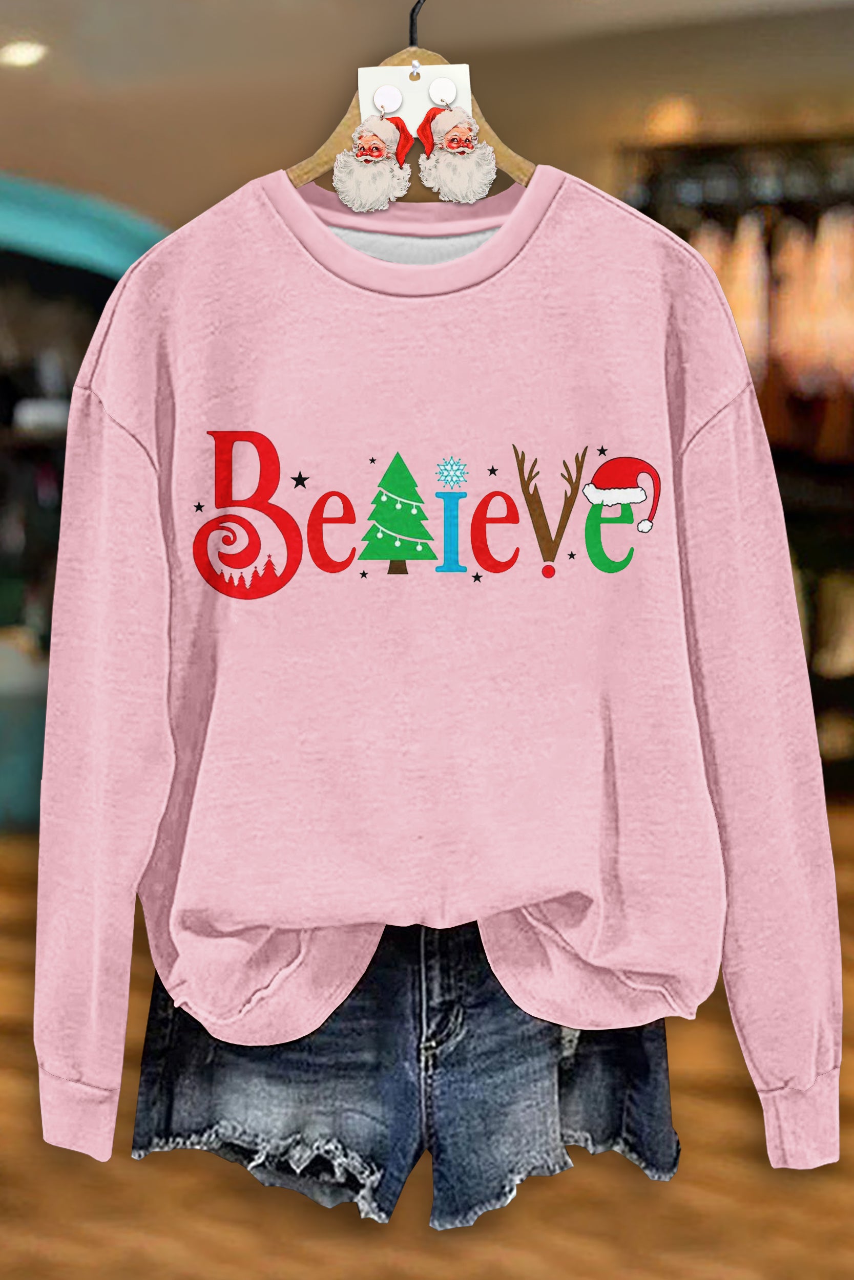 Sweet Christmas Believe Print Top