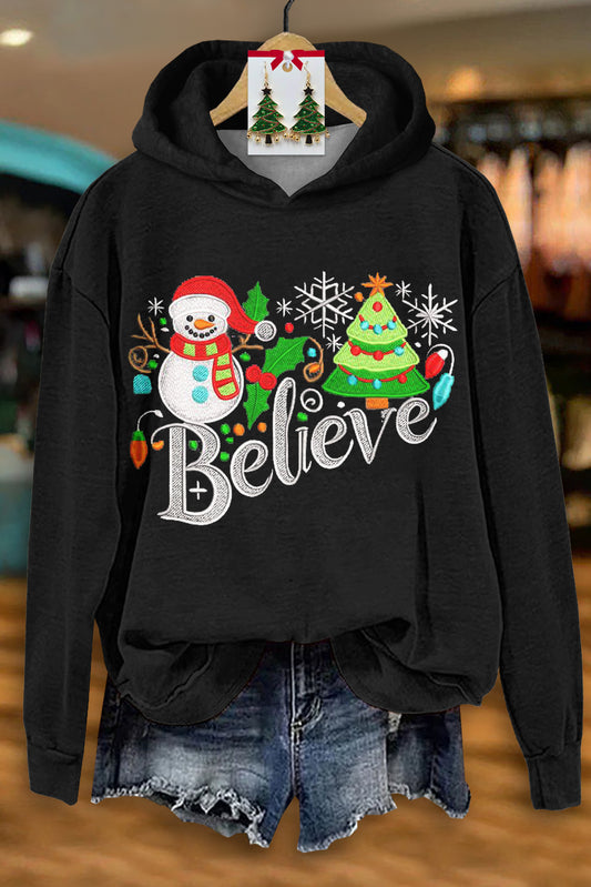 Casual Christmas Believe Print Hoodie