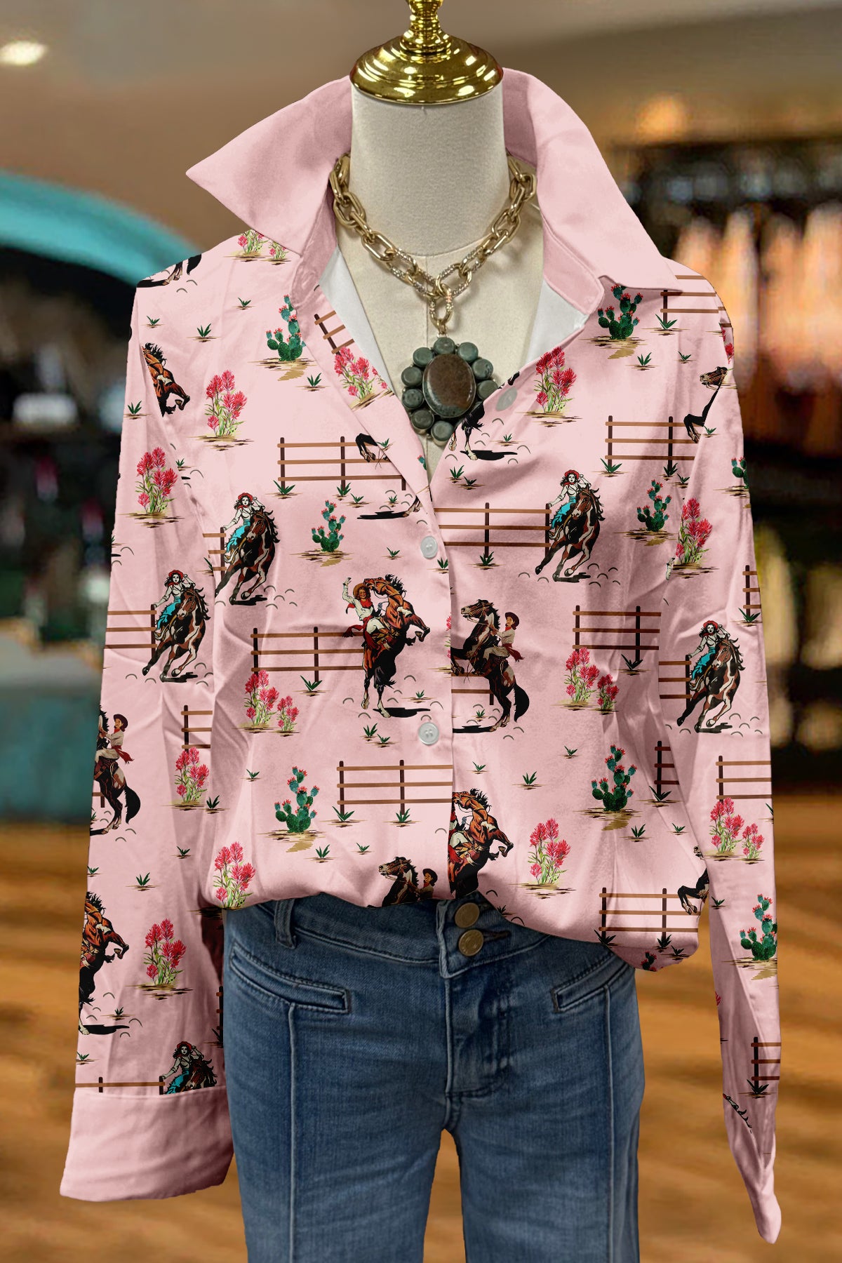 Sweet Western Print Long Sleeve Shirt