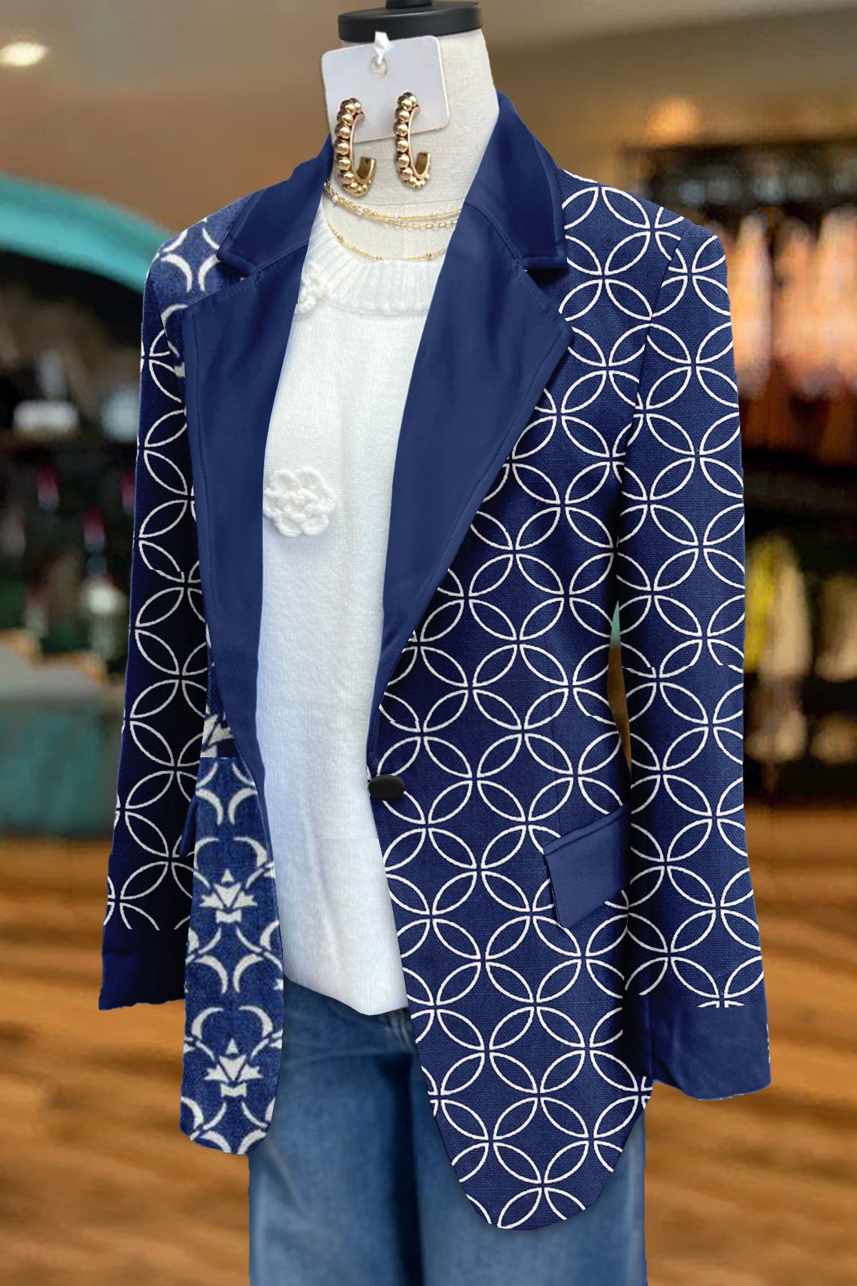 Classic Graphic Print Long Sleeve Blazer