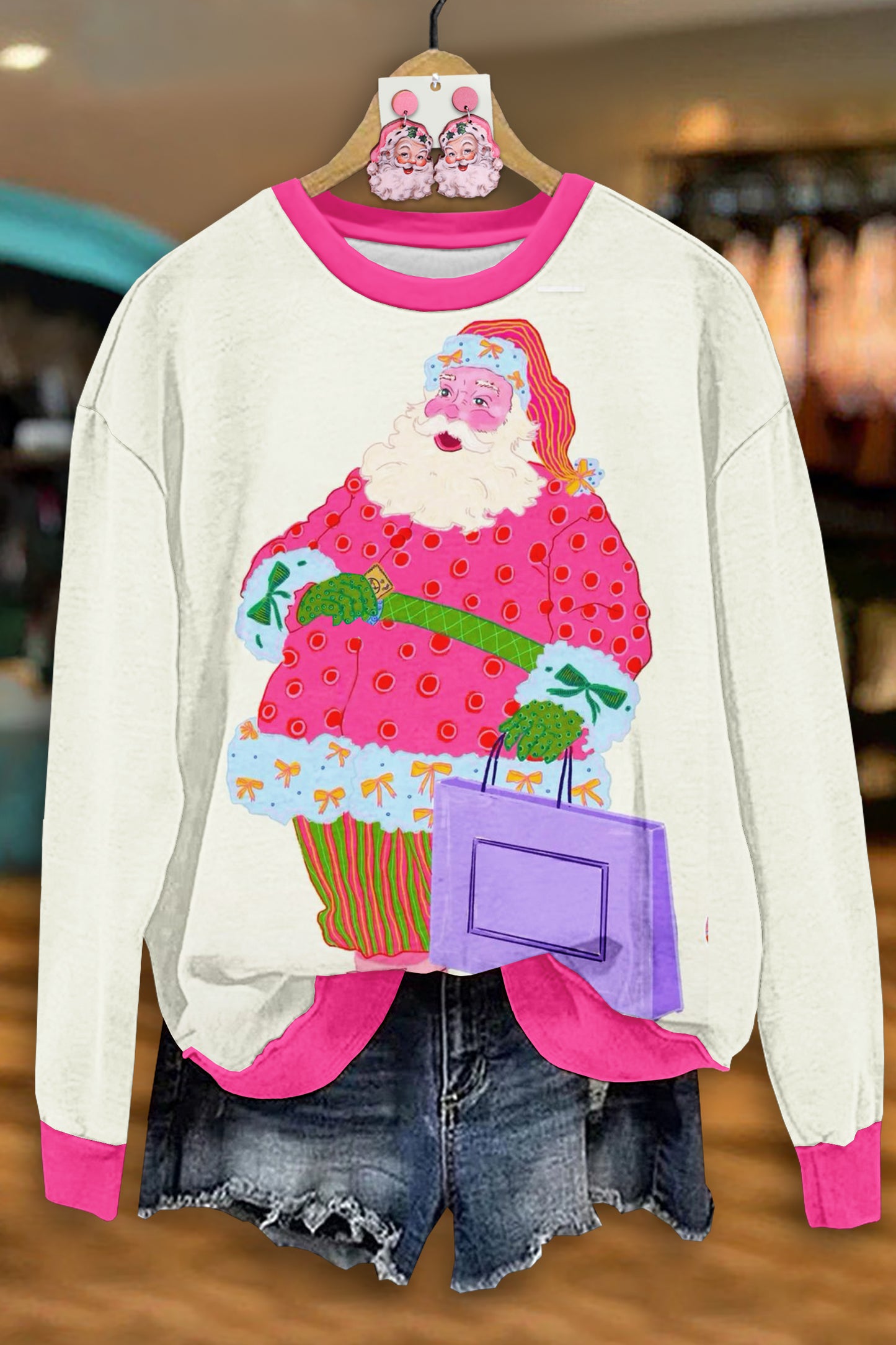 Sweet Christmas Santa Claus Print Top