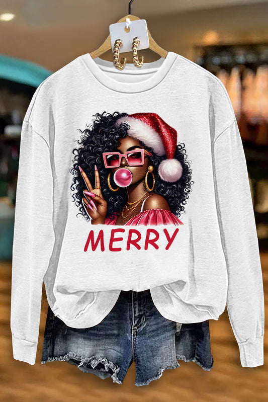 Classic Christmas Black Women Print Sweatshirt