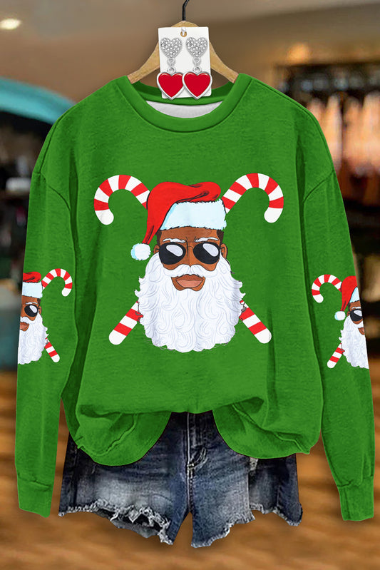 Fun Christmas Santa Print Long Sleeve Sweatshirt