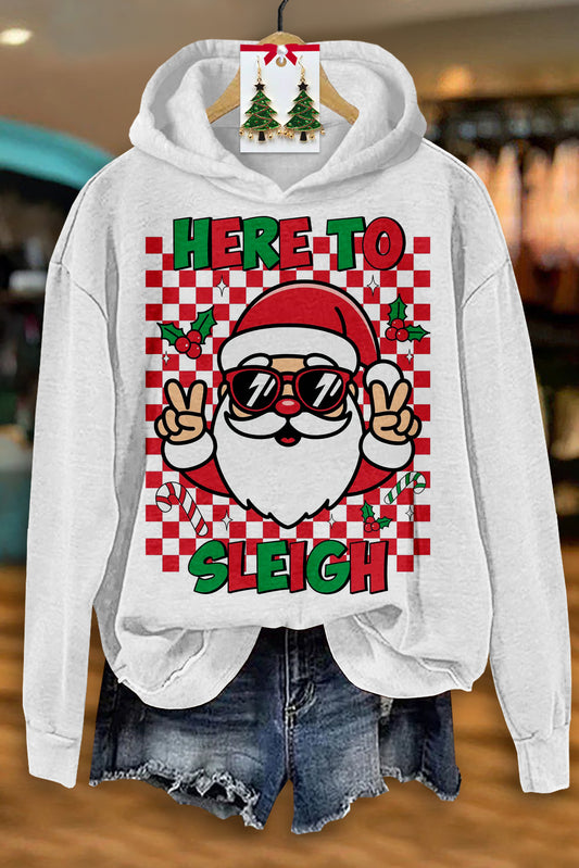 Casual Christmas Santa Print Long Sleeve Hoodie