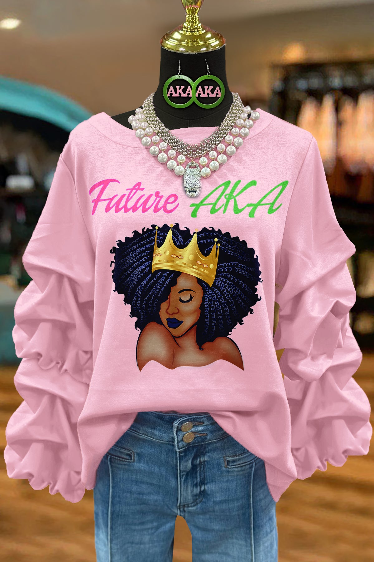 Sweet Alpha Kappa Alpha Sorority Print Pleated Top