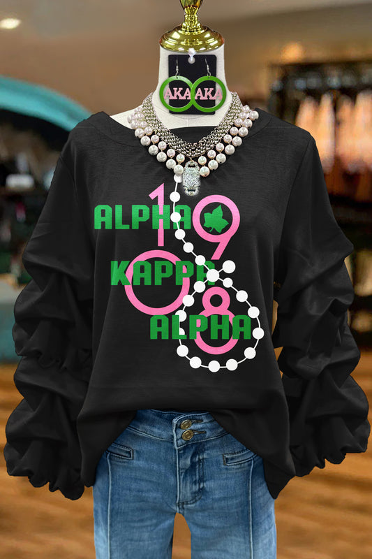 Alpha Kappa Alpha Sorority Print Pleated Top