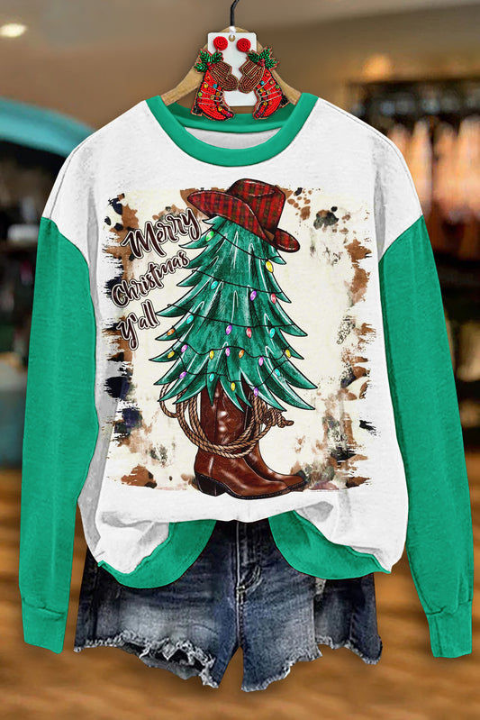 Vintage Boots Christmas Tree Print Top