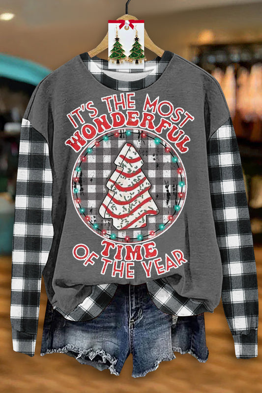 Western Christmas Tree Plaid Print Long Sleeve Top