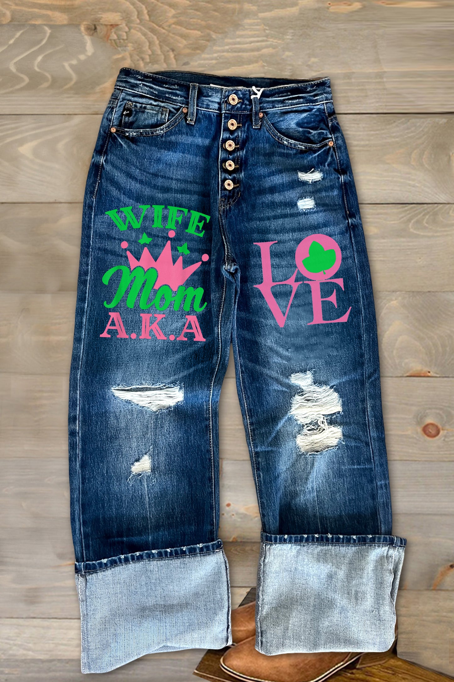 Alpha Kappa Alpha Sorority Print High Rise Jeans