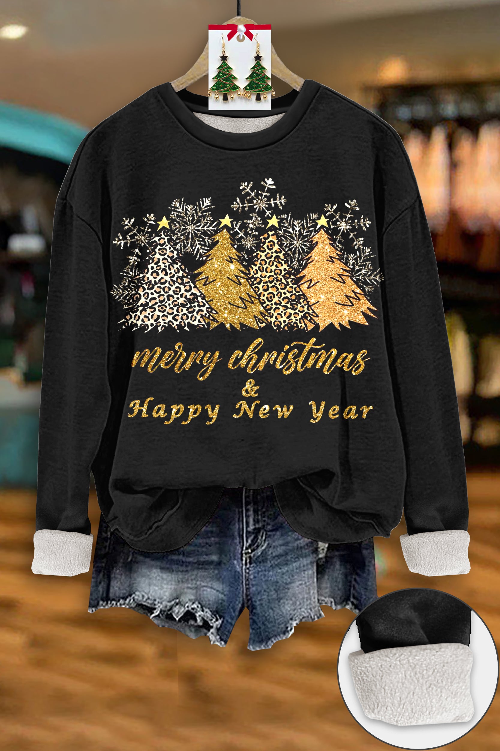 Christmas And New Year Printed Thickened Fleece Sweatshirt