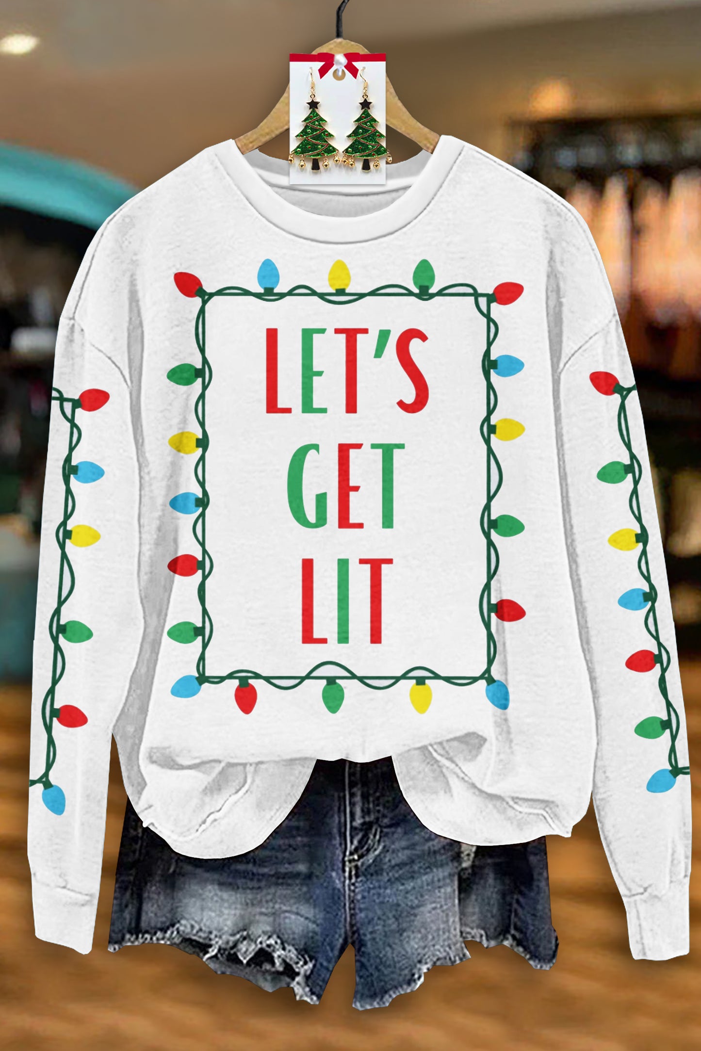 Casual Christmas Lights Print Sweatshirt