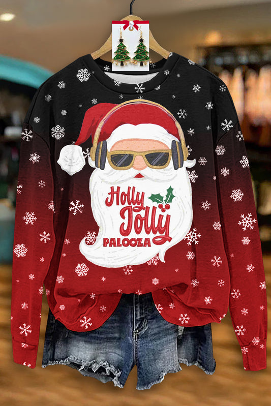 Casual Christmas Santa Palooza Print Sweatshirt