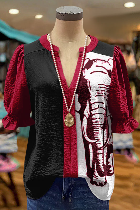 Unique Red Gameday Alabama Puff Sleeve Top