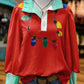 Christmas Lights Print Puff Sleeve Top