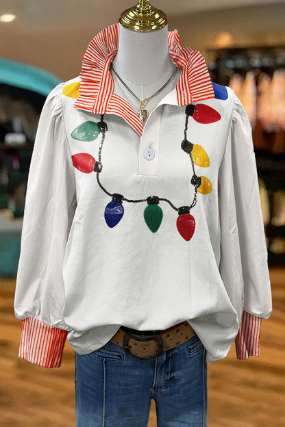 Christmas Lights Print Puff Sleeve Top