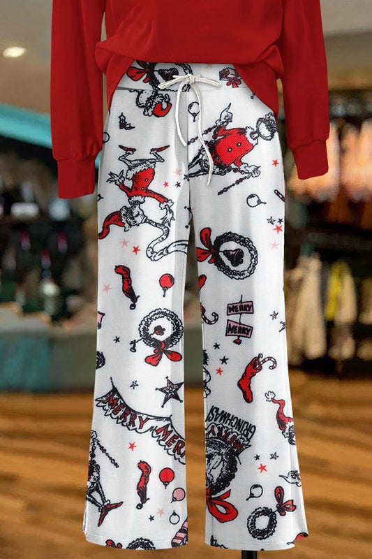 Pretty Christmas Grinch Print Wide Leg Pants