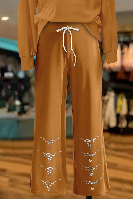 Shiny Gameday Longhorns Print Wide Leg Pants