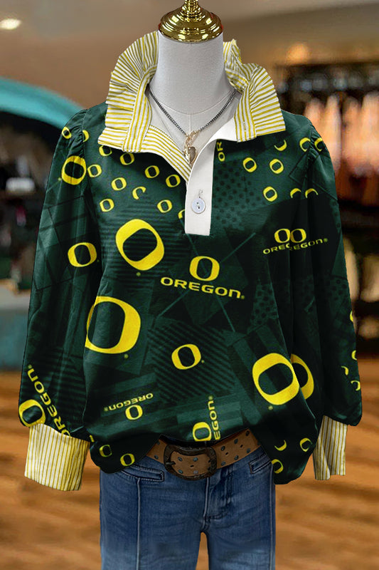 Stylish Oregon Ducks Gameday Print Puff Sleeve Top