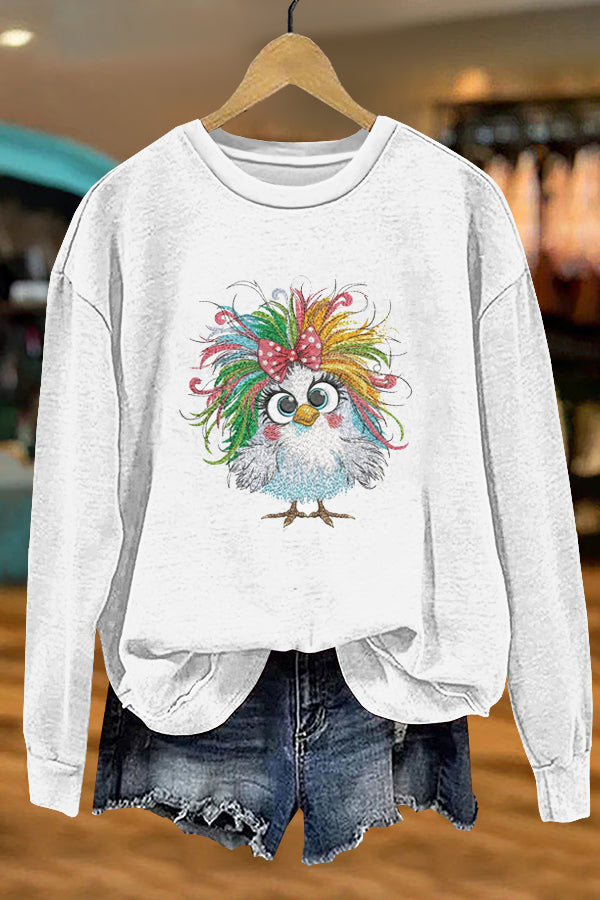 Funny Crazy Chicken Print Sweatshirt