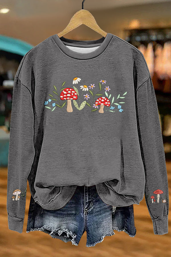 Sweet Mushroom Print Sweatshirt