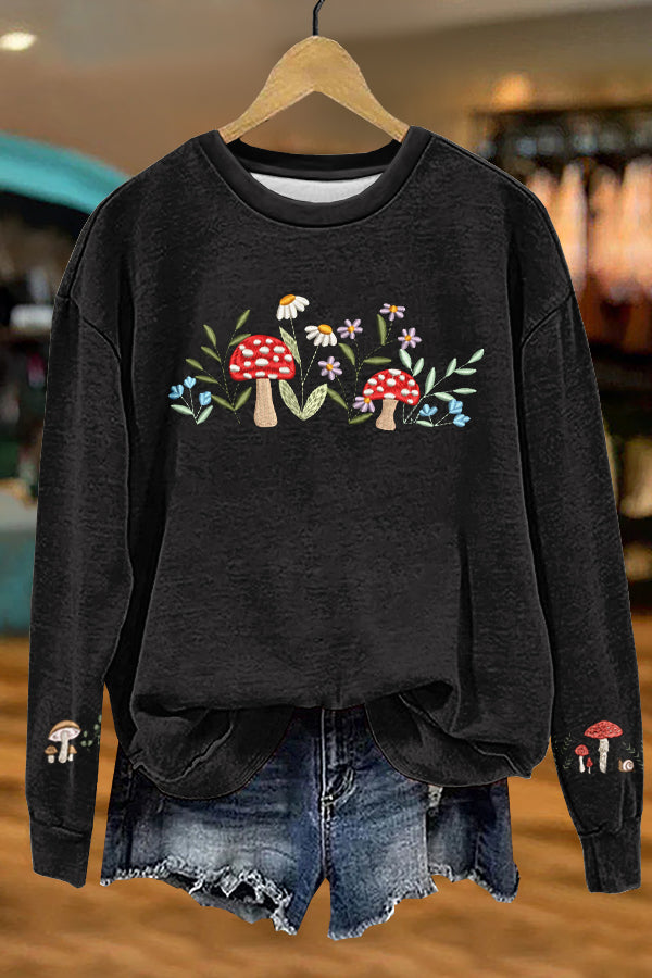 Sweet Mushroom Print Sweatshirt