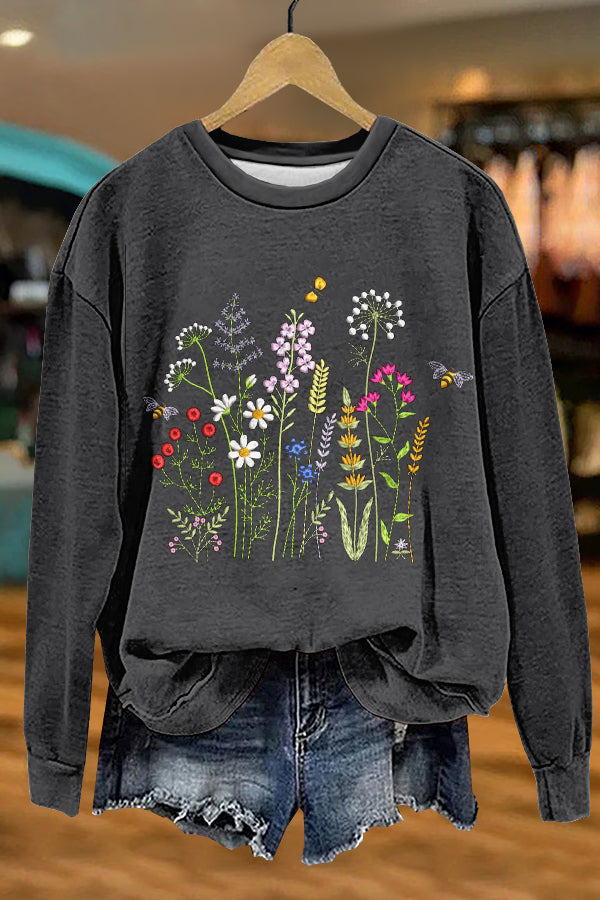 Cute Wildflowers Print Sweatshirt