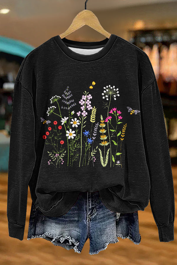 Cute Wildflowers Print Sweatshirt