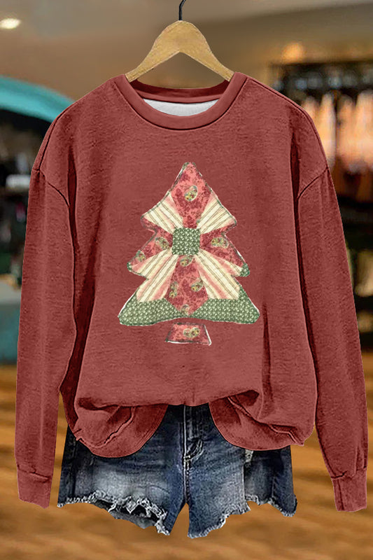 Cute Christmas Tree Print Sweatshirt