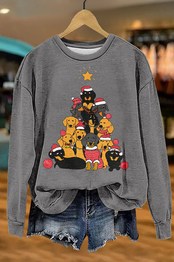 Cute Christmas Tree Dog Print Sweatshirt