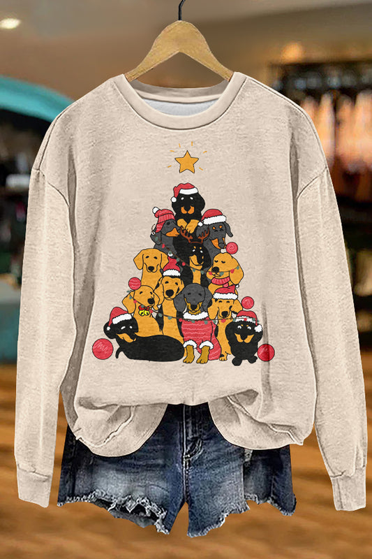 Cute Christmas Tree Dog Print Sweatshirt