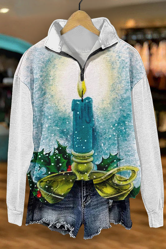 Christmas Candle Print Sweatshirt