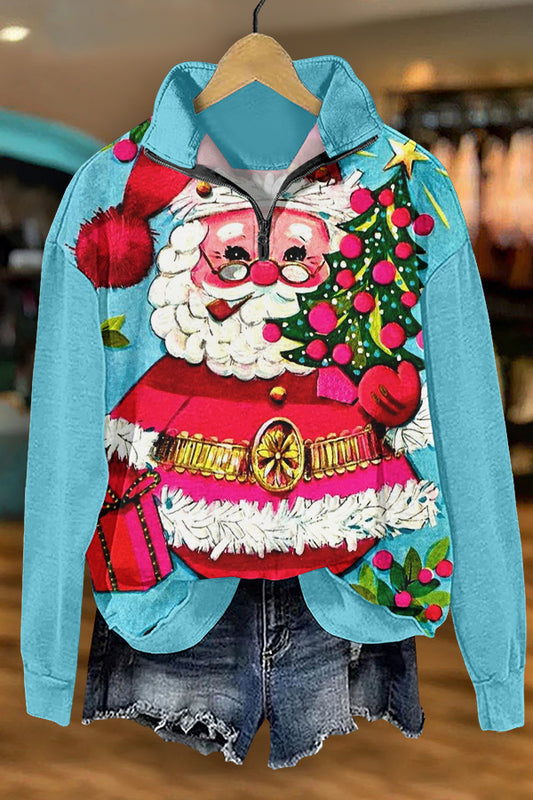 Unique Christmas Santa Claus Print Sweatshirt