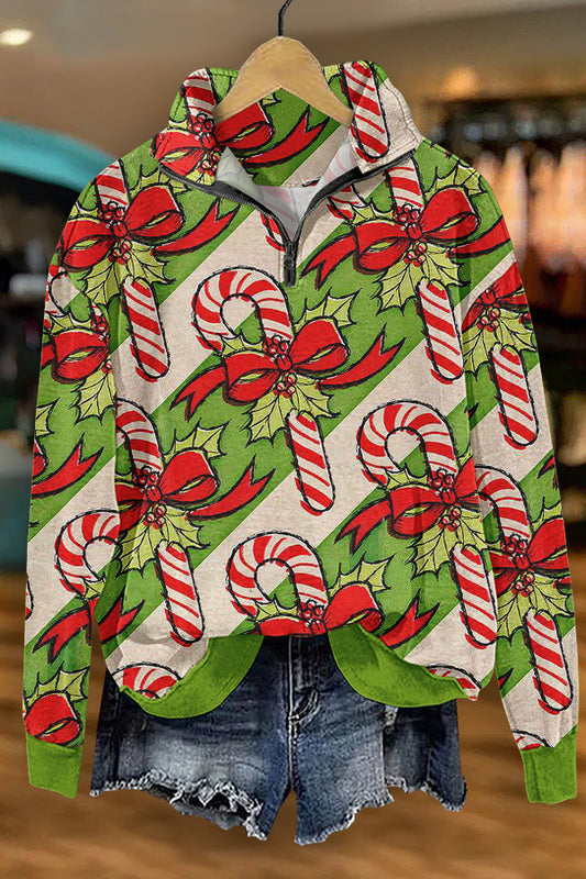 Classic Christmas Candy Canes Print Sweatshirt