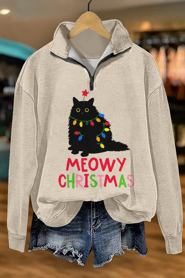 Cute Funny Christmas Cat Print Sweatshirt